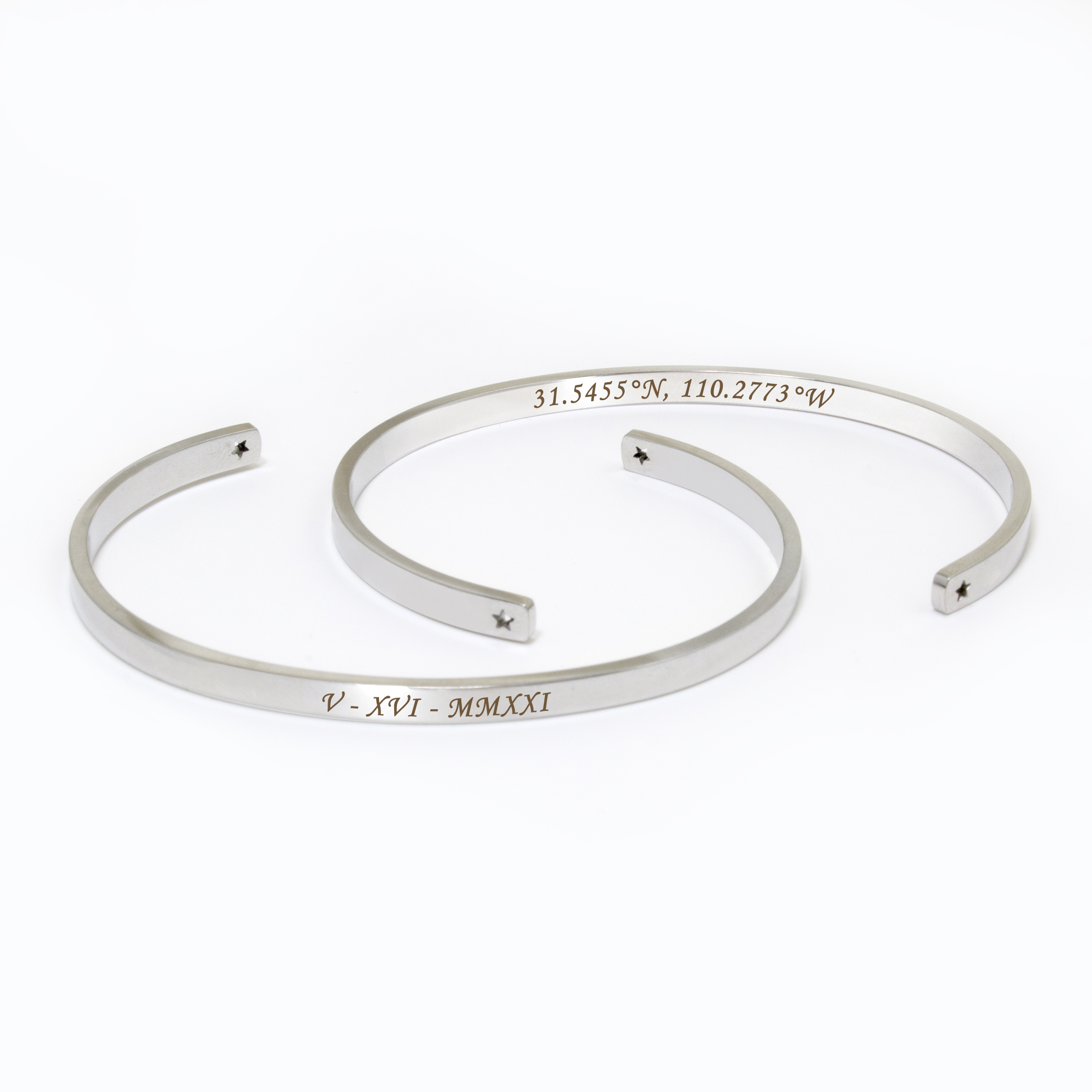 Personalized Silver Stainless Steel Stretchable Cuff Bangle Bracelet - Laser Engraved Dainty Bracelet - Non Tarnish - Stackable Bracelet - Gift for Her Gift Set