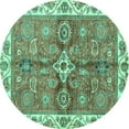 thumbnail image 1 of Ahgly Company Machine Washable Indoor Round Oriental Turquoise Blue Traditional Area Rugs, 8' Round, 1 of 4