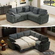 BedLuxury 83 Sectional Sleeper Sofa With Pull Out Bed, Storage Seat & USB Charging, L Shape Modern Couch for Living Room, Corduroy Gray