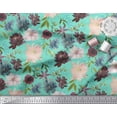 thumbnail image 2 of Soimoi Green Velvet Fabric Leaves & Peony Floral Print Print Sewing Fabric By the Yard 60 Inch Wide, 2 of 3