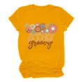 thumbnail image 1 of TSADFHJI Chandail en Molleton Col Rond Femme Graphique Col Rond Manches Courtes Texte Quotidien Chat Botanique Floral T-Shirt Haut m Jaune, 1 of 4