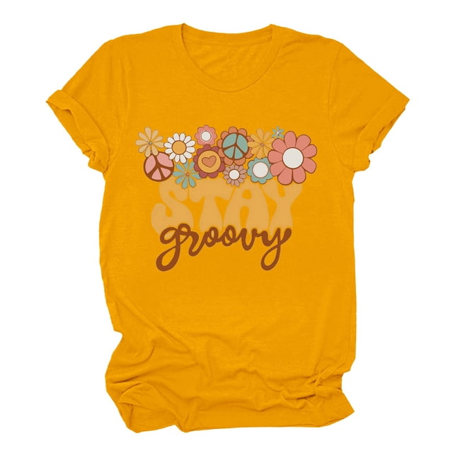TSADFHJI Chandail en Molleton Col Rond Femme Graphique Col Rond Manches Courtes Texte Quotidien Chat Botanique Floral T-Shirt Haut m Jaune