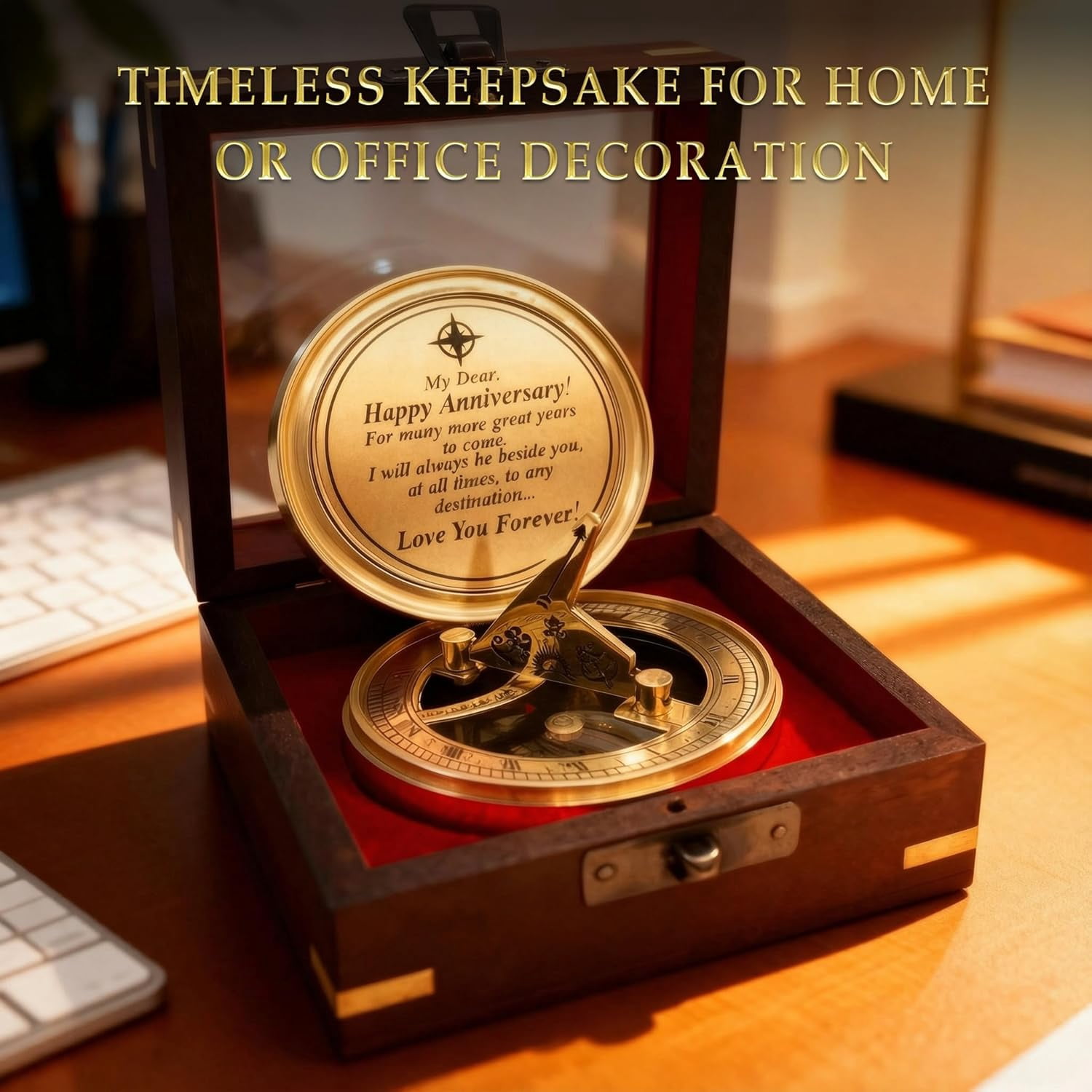 OakiWay Brass Sundial Compass Anniversary Gift for Husband,- Unique & Unusual Present Idea for Men, - Gift Card Included