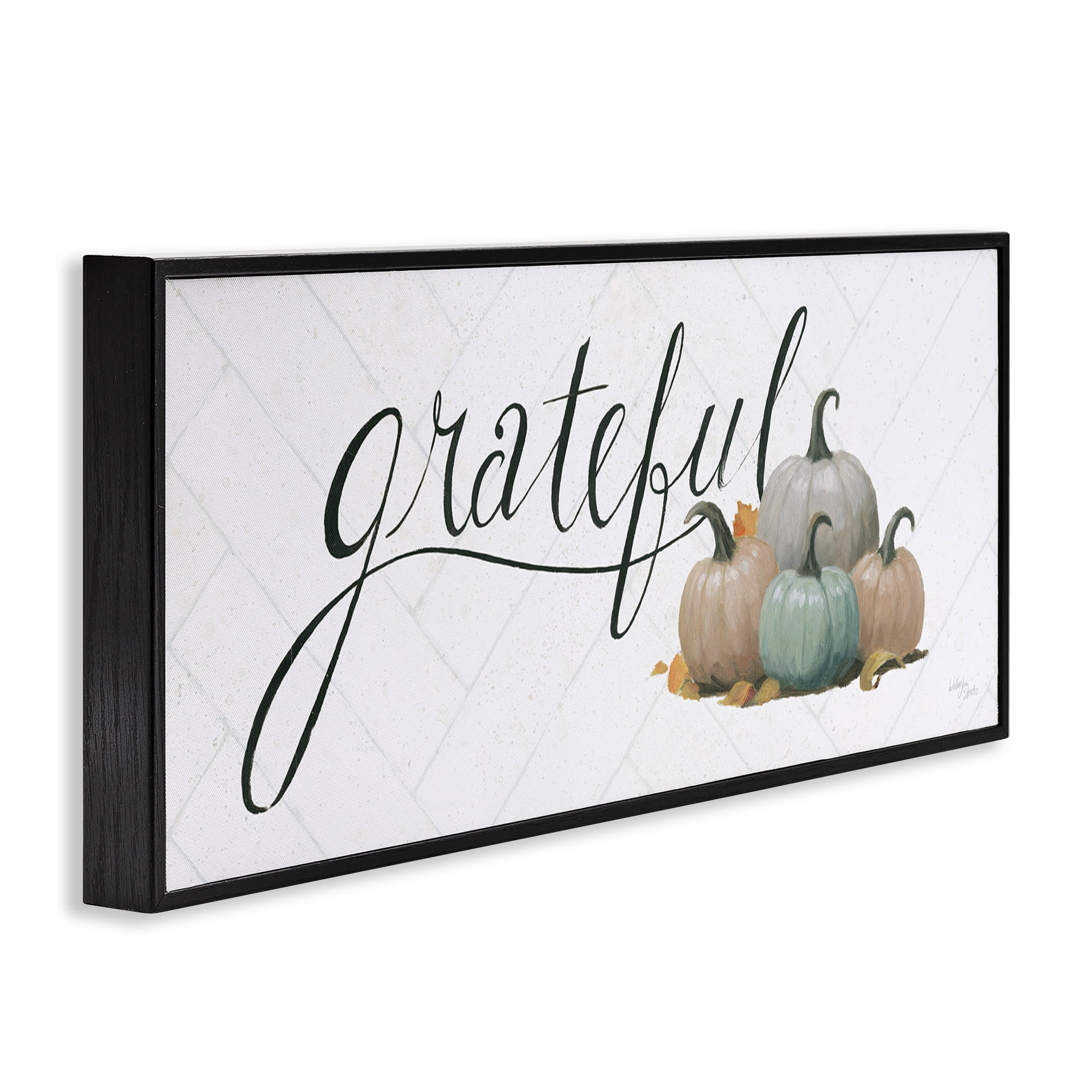 Stupell Industries Grateful with Pumpkins Typography Painting Black Framed Art Prints Wall Art, 30 x 13