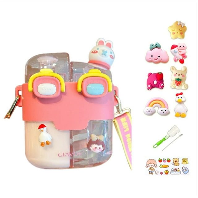 Vasos con Pajita de Doble Barril con Temática de para Niños: Gran Capacidad, Hermoso Diseño, Adecuados para Viajes en Automóvil.