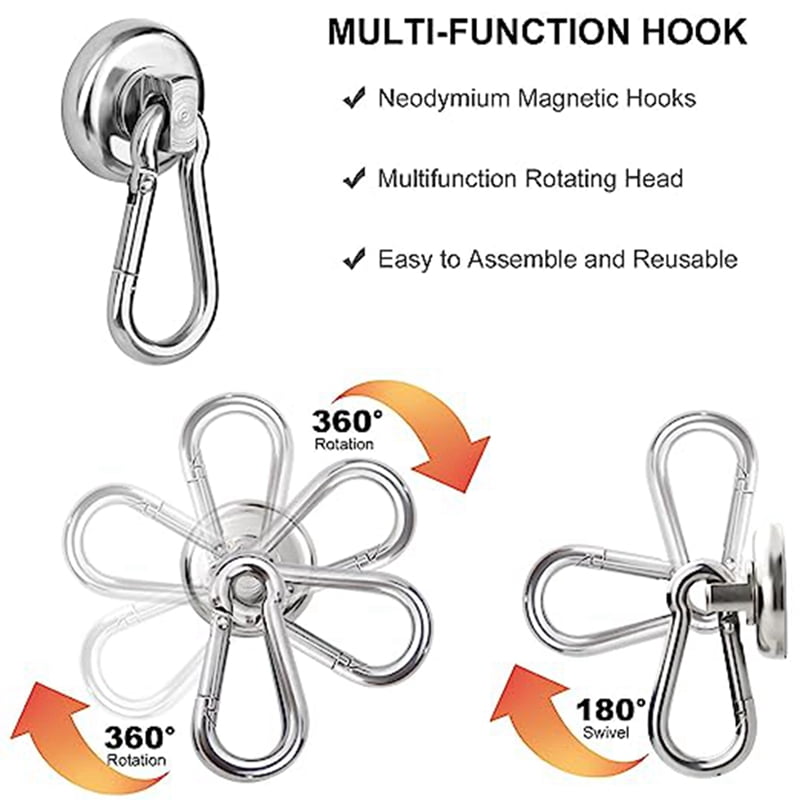 12 Pack Magnetic Hooks,Heavy Duty  Magnetic Hooks with Swivel Carabiner Hook,Silver