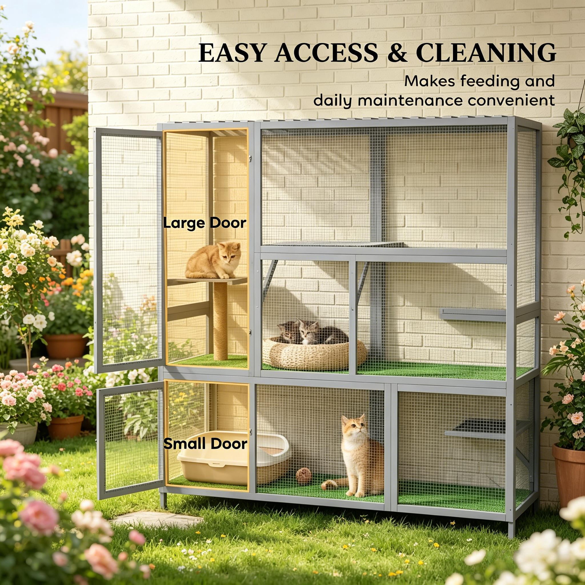 Wall-Mounted Design Wooden Cat House, Cat Catio Catio Outdoor Cat Enclosure