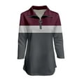 thumbnail image 4 of Women's V Neck Polo Shirt 3/4 Sleeve Quarter Zip Collared Tops Color Block Casual Dressy Fall Ladies Blouses, 4 of 5