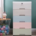 thumbnail image 3 of CNCEST 5-Tier Drawers Dresser Storage Cabinet w/Wheels&Lock for Storing Clothes,Toys,Books Easy Movement(Macaron Color), 3 of 9