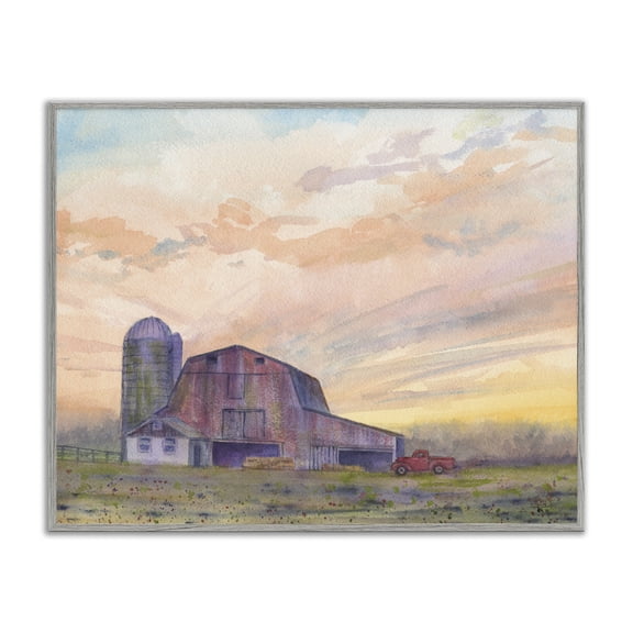 Stupell Industries Rustic Lodge Country Barn at Sunrise Gray Framed Giclee Art, 20 x 16, by Patti Bishop