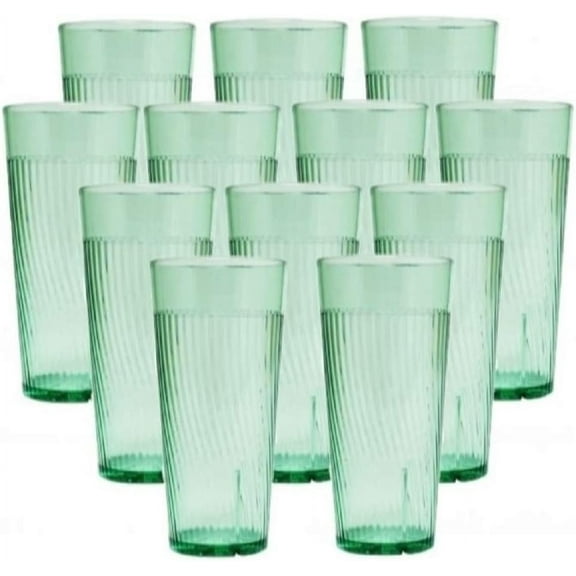 TrueCraftware- Set of 12 Belize 24 oz. Tumbler/Drinking Cups Green Polycarbonate-Premium Iced Tea Glasses Stackable Reusable Dishwasher Safe Break-Resistant for Home and Restaurants