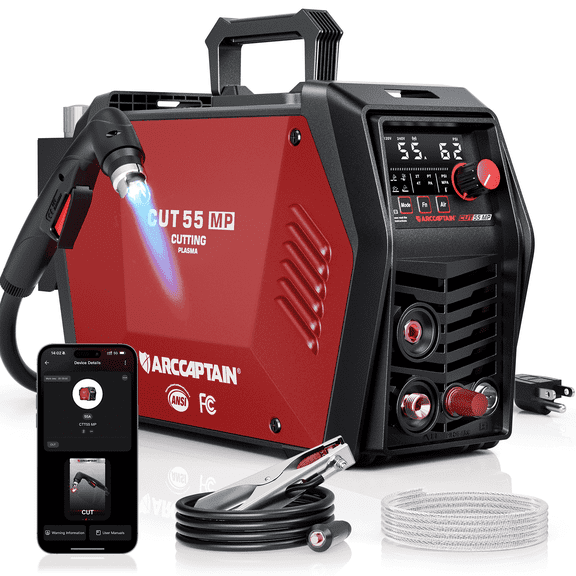 ARCCAPTAIN 55A Plasma Cutter, Non-HF Blowback Pilot Arc 1" Max Cut, 120V/240V Dual Voltage Cutting Machine with APP Control,Expanded Metal, Rust Removal, Plasma Gouging, Pressure Detection