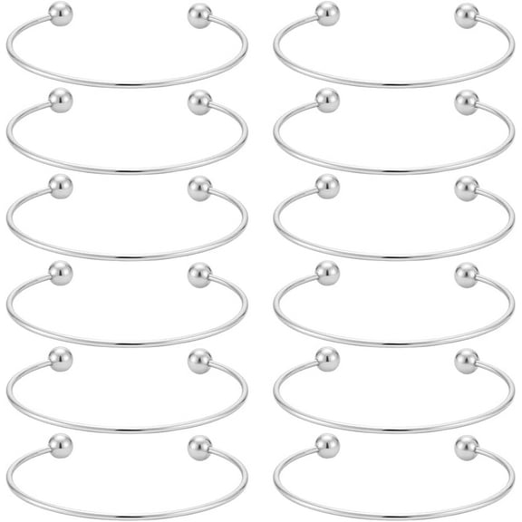 12Pcs Adjustable Wire Blank Bracelet Stainless Steel Torque Bangles Cuff Bangles with Soldered Round Beads Blank Bracelet for Crafting DIY Jewelry Making