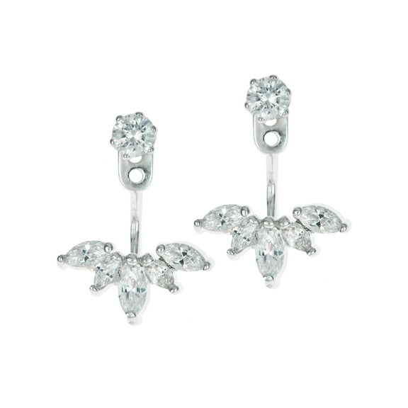 Rhodium-plated Sterling Silver Clear Cubic Zirconia 2 In 1 Stud & Jacket Ear Cuff Dangle Earrings