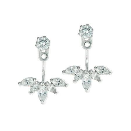 Dangle Jacket - Rhodium-plated Sterling Silver Clear Cubic Zirconia 2 In 1 Stud & Jacket Ear Cuff Dangle Earrings