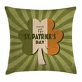 thumbnail image 1 of St. Patrick's Day Throw Pillow Cushion Cover, Celebration Clover Retro Grunge Design with Sun Beam Stripes Festive Art, Decorative Square Accent Pillow Case, 16 X 16 Inches, Olive Green, by Ambesonne, 1 of 2