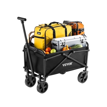 VEVOR Collapsible Wagon Carts, 80L & 200LBS Folding Wagons with All-Terrain Wheels, Heavy Duty Outdoor Utility Cart with Adjustable Handle, Portable Camping Cart for Beach Grocery Garden