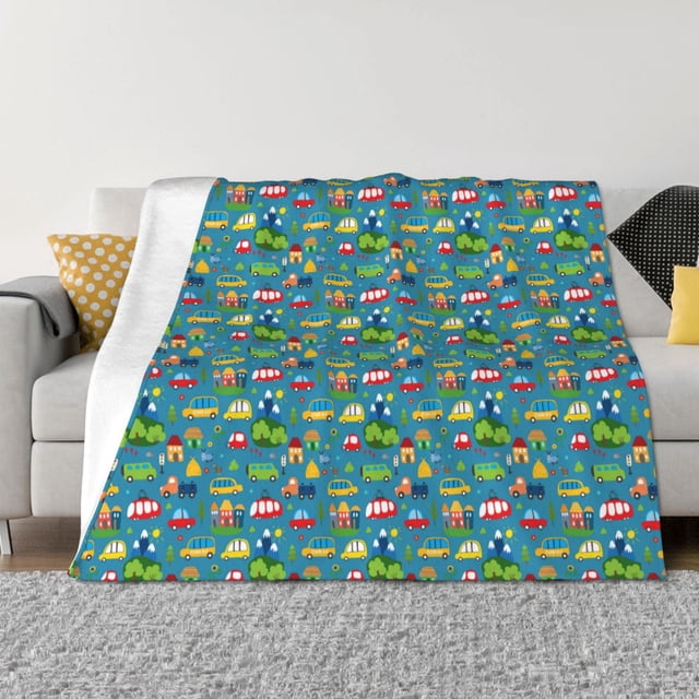 Fotbe Cars Transportation Manta de Franela con Estampado, Manta Ultrasuave para Cama, Sofá, Auto, Hipoalergénica y Antibolitas-40"x30"