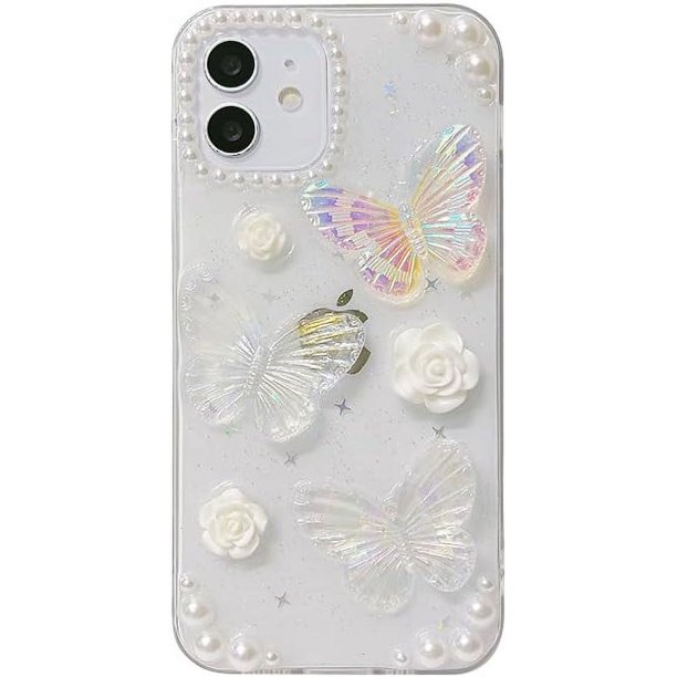 LOLAGIGI Funda para iPhone 13 Bling Stars 3D Hearts Diamond Twinkle Star Glitter Y2K Spark Luxury Girly Estética Diseño personalizado para mujeres niñas adolescentes Funda de TPU suave transparente, 6