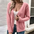 thumbnail image 4 of Lovskoo Cropped Cardigan Sweaters for Women Casual Long Sleeve Solid Color Coat Cardigan Blouse Pink, 4 of 8
