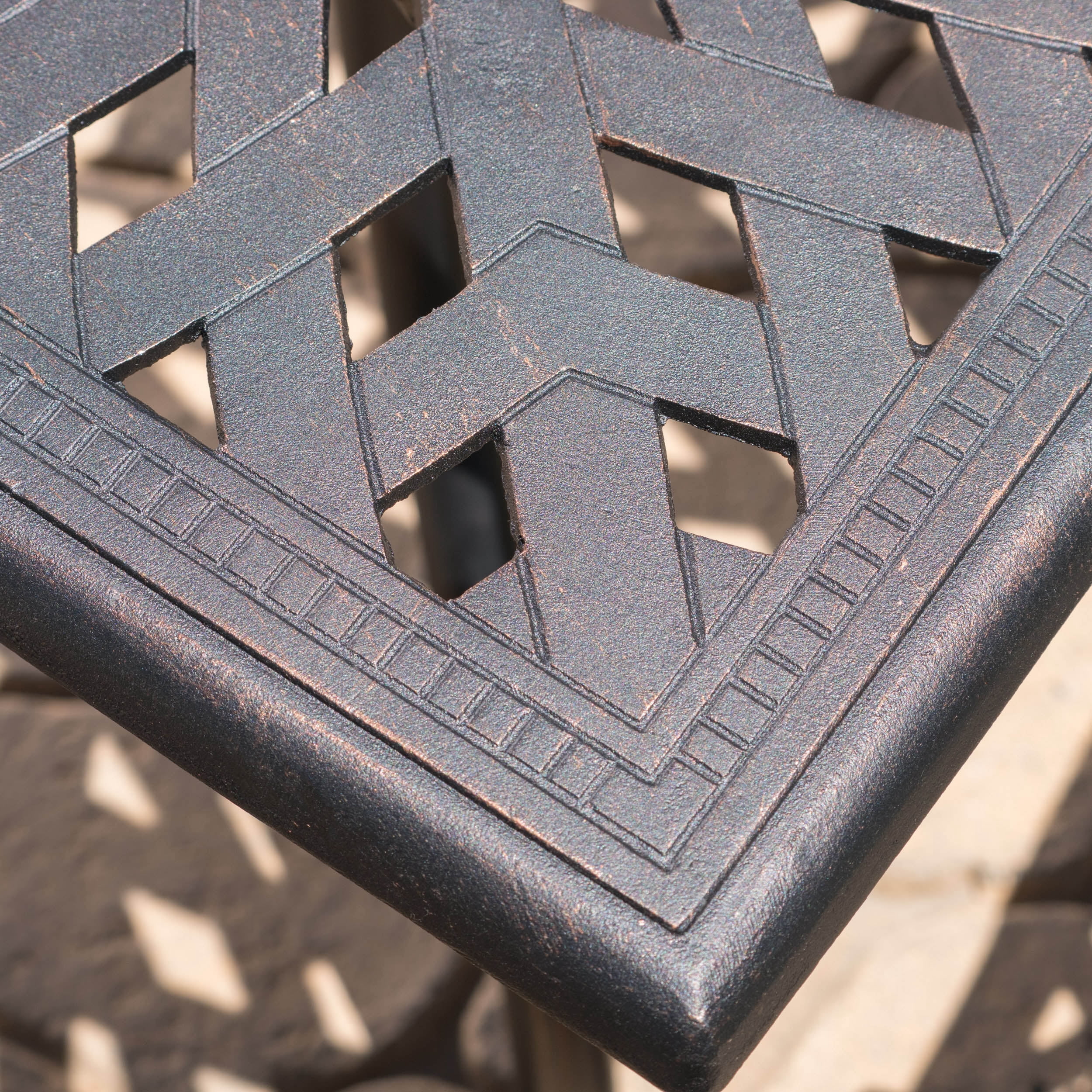 Atlanta Outdoor Cast Aluminum Square Dining Table, Shiny Copper Finish