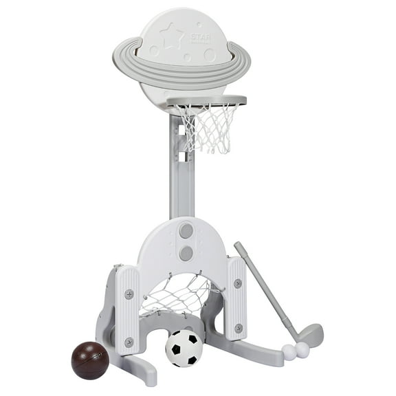 Topbuy 3-in-1 Basketball Hoop Set Stand Toddler Basketball Hoop Game Set White