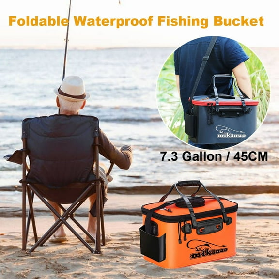 Foldable Fishing Bucket under $5! kkbbma Foldable Fishing Bucket, Live Fish Container, EVA Fishing Bag, Outdoor Fishing Gear, Portable Bait Bucket