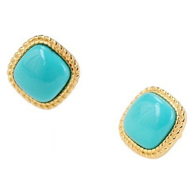 Pendientes de tuerca de turquesa natural chapados en oro de 18 quilates, plata de ley S925, piedras preciosas con corte de cojín, joyería fina para mujer ER