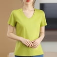 thumbnail image 2 of fatyb Womens Cotton T-Shirts V Neck Short Sleeve Casual Tee Tops Solid Color Breathable Summer T Shirts, 2 of 4