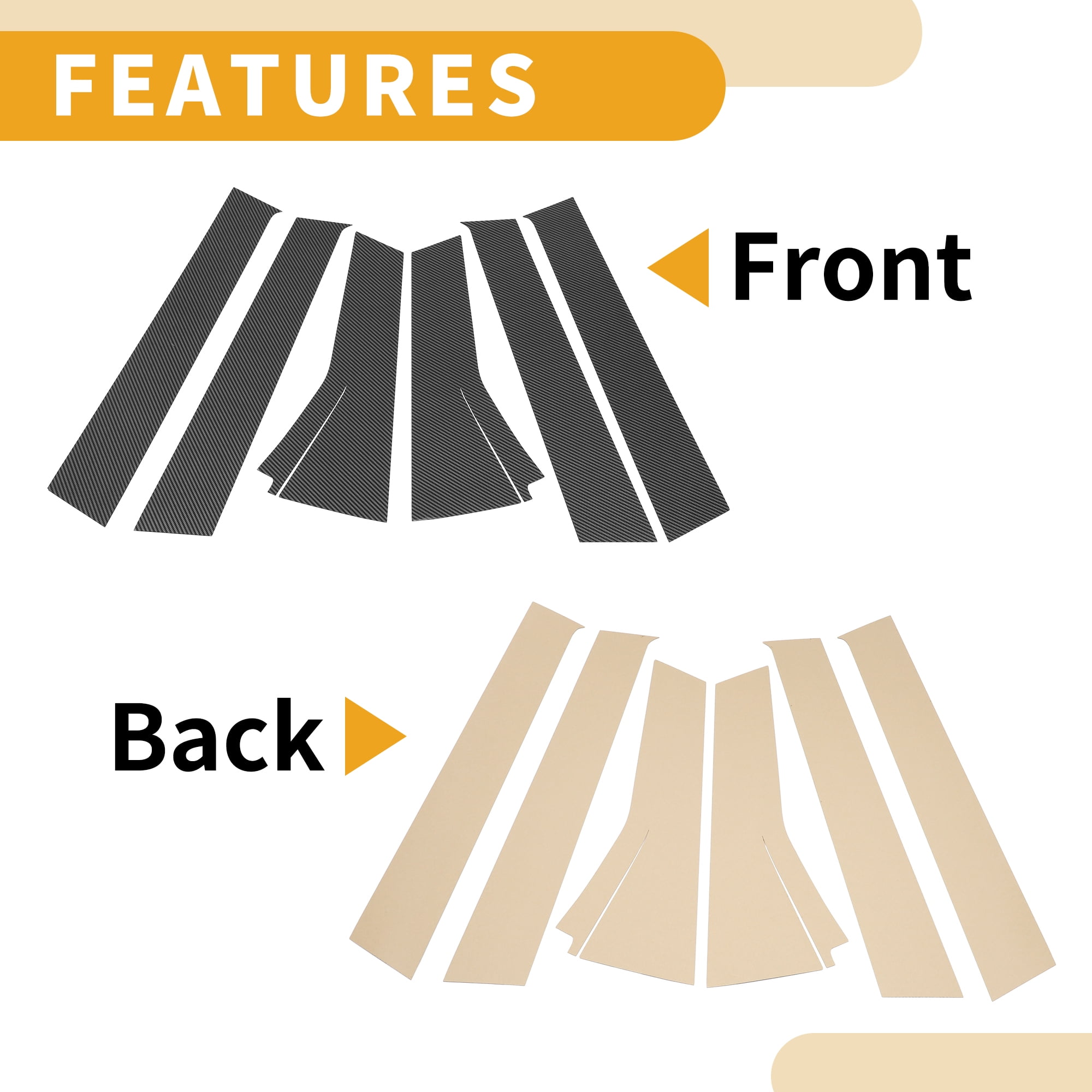 Unique Bargains 6Pcs Durable Window Trim For Honda Fit 2013-2019 Black Carbon Fiber
