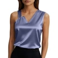 thumbnail image 2 of Otntypg Women's Silk Satin Camisole Tank Tops Trendy Solid Color Dressy Casual V Neck Pleated Sleeveless Tunic Blouses Summer Business Work Shirts Navy M, 2 of 9