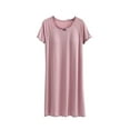 thumbnail image 2 of Sakmal Pink Womens Nightgown Long Cotton Comfy Sleep Dress Plain Short Sleeve Nightgowns for Women, 2 of 5