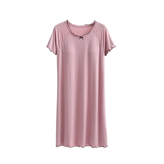 Fewfanhot Women's Plus Size Short Sleeve Modal Nightgown with Built-in Bra, Solid Color Supportive Loungewear Sleep Dress