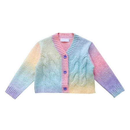 

Toddler Newborn Baby Boys Girls rainbow Soft Cardigan Sweater Kids Warm Knitted Pullover Tops Winter Clothes
