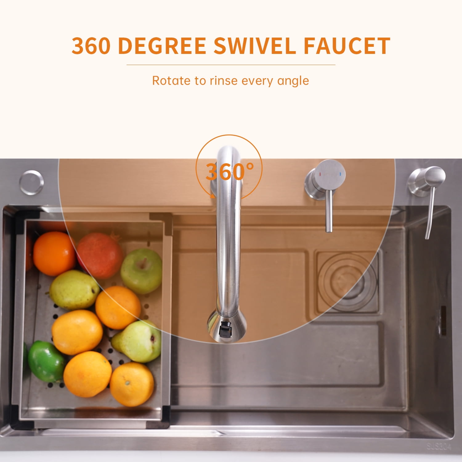 APPASO 3-Hole Kitchen Sink Faucet with Single Handle and Soap Dispenser, Stainless Steel High Arc Kitchen Faucet.