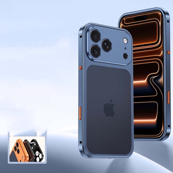 Designed For iPhone 17 Pro Max Phone Case,With Camera Protection,NO Back Heat Dissipation,With Frame Snap-on Switch,Ultra Slim Shockproof Drop Protection Rugged Metal Phone Case,Blue