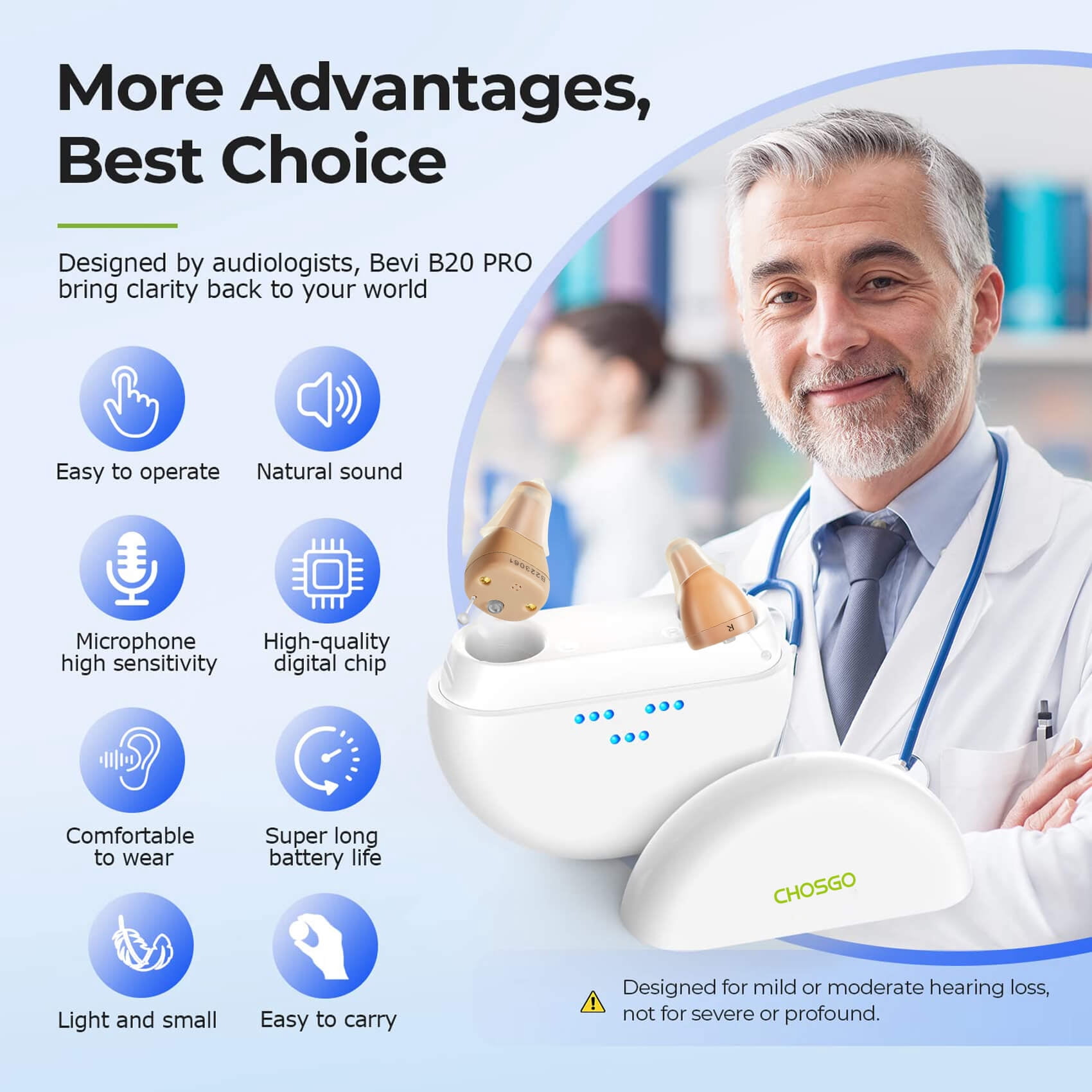 Chosgo K419 Rechargeable CIC Hearing Aids for Seniors with Noise Cancelling, Digital Hearing Amplifiers with 12-Channel, Mini Personal Sound Amplifier for Ear with Portable Charging Case(Beige)