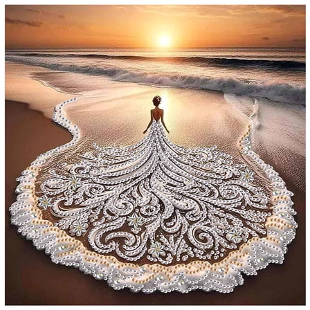 5D DIY Diamond Painting Kit Beach Scene with Lady in Unique Shape Creative Diamond Craftwork Suitable for Home or Office Decor Festive Gift