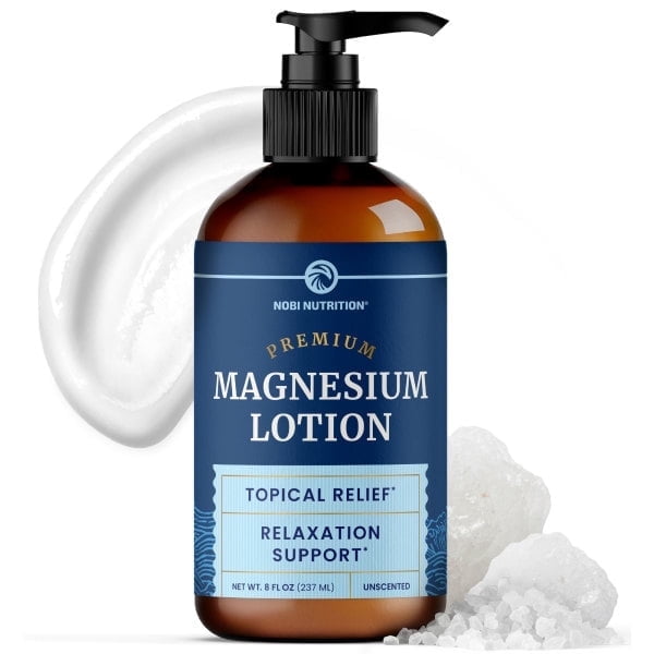 Nobi Nutrition Magnesium Lotion for Relaxation & Skin Moisture, Unscented Fast-Absorbing Body Cream with Shea Butter, 8 fl oz