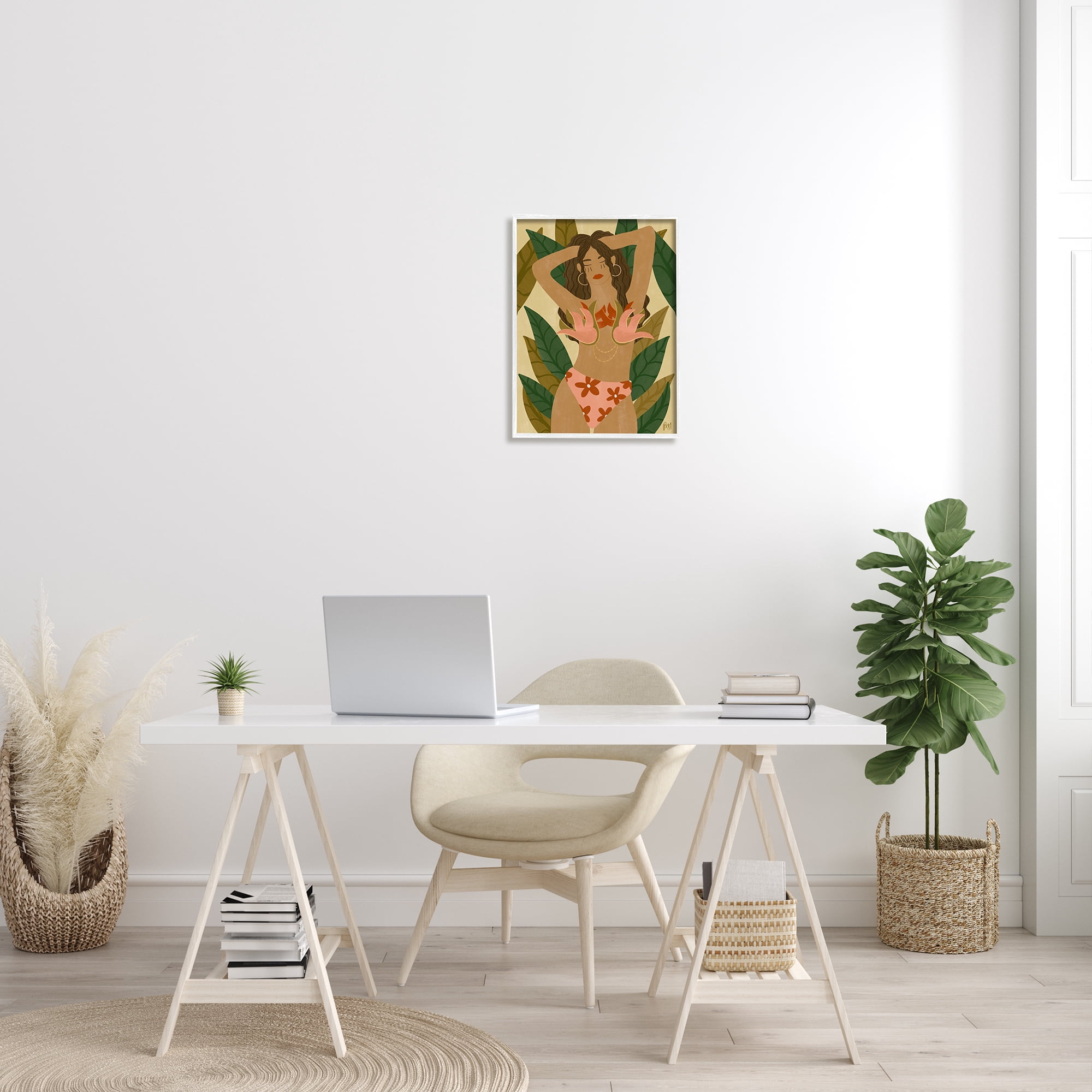Stupell Indtries Female in Fierce Pink Bikini Over Tropical Plants,16 x 20,Design by Birch&Ink