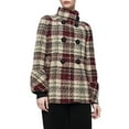 thumbnail image 3 of Womens Plaid Wool Trench Pea Coat Winter Dressy Double Breast Stand Collar Jacket Deep Red S, 3 of 8