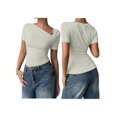 thumbnail image 3 of Women'S Off the Shoulder Tops Bo-W Y2k T Shirt Short Sleeve Fitted Summer Tee White XL, 3 of 7