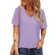 thumbnail image 1 of Camiseta Verano Manga Corta Cuello En V Encaje Crochet Botón Hueco Decoración Pour Color Patrón Mujer Camiseta para Casual Púrpura M, 1 of 6