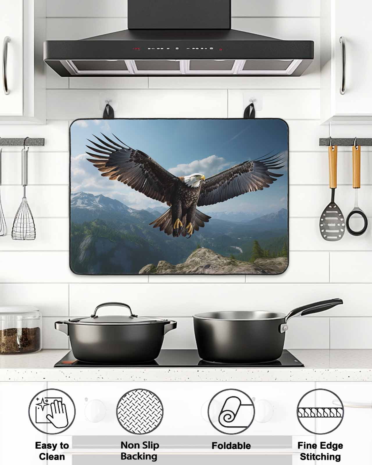 Stove Top Covers for Electric Stove, Eagle Glass Stovetop Cover Protector, Forest Mountains Range Sky Animal Natural Landscape Induction Cooktop Protector Oven Mat for Kitchen Countertop 24"x21"