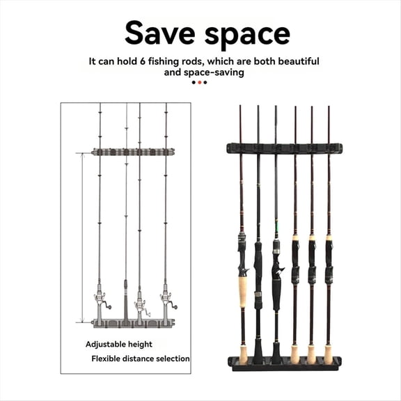 Fishing Rod Holders 6-Rod Rack Vertical Pole Holder Wall Mount Modular Fishing Pole for Garage Wall
