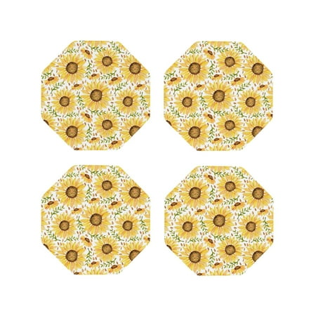 

Tideii Watercolor With Sunflowers for Leather Coasters 4 Pieces Anti-fouling and Anti-scalding Decorative Coasters Suitable for Restaurants Kitchens Coffee Shops-Octagon