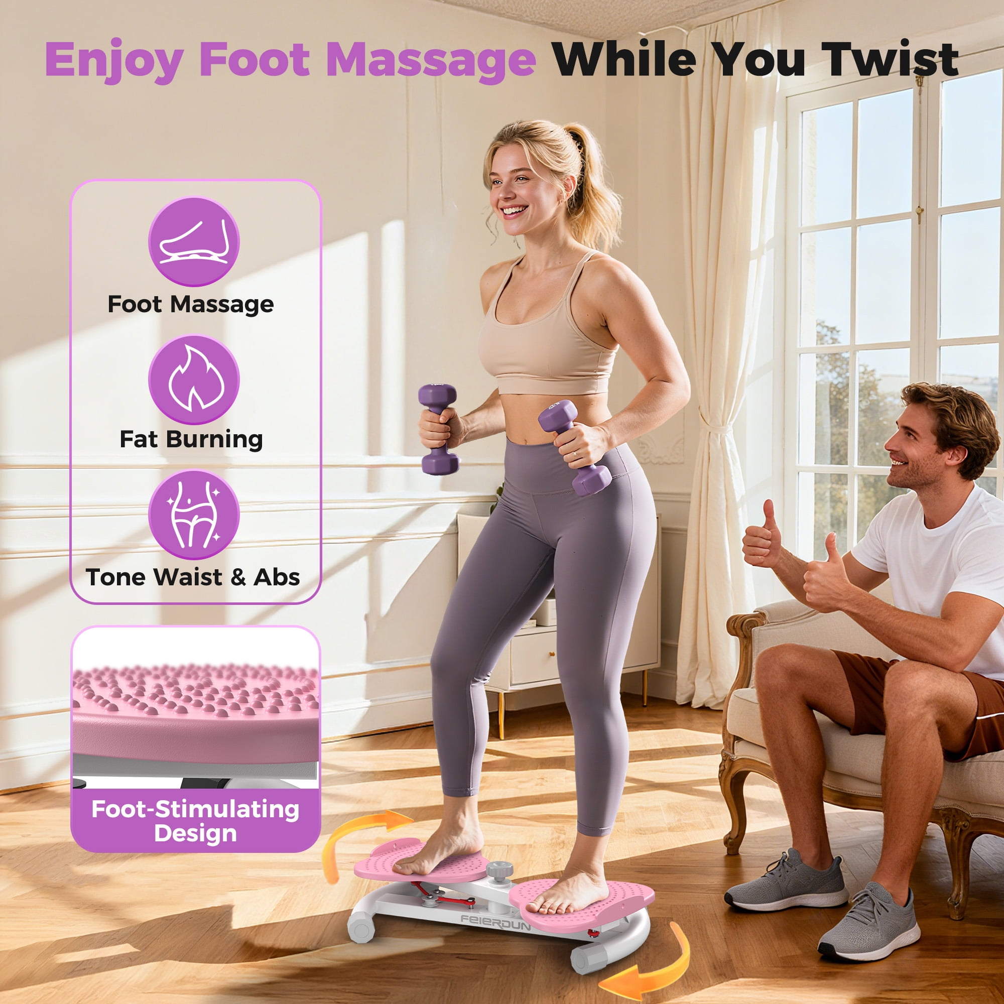 UPGO Slim Waist Twister - 330 lbs Silent Ab Toner Machine for Women, Core Workout Board, Home Gym Equipment for Hourglass Figure & Love Handle Reduction, Pink