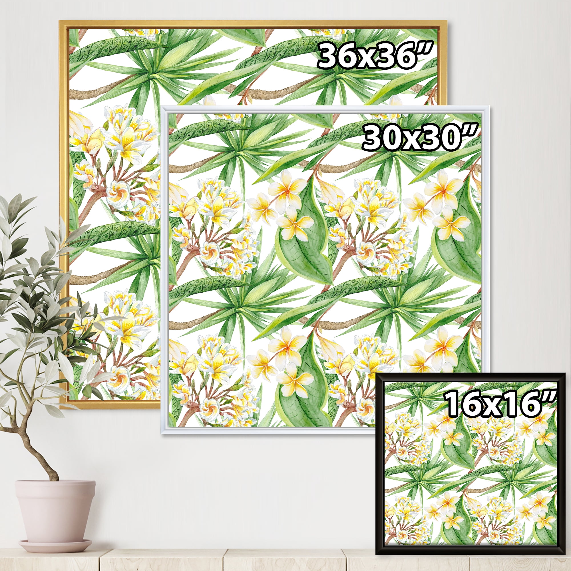 Designart 'Yellow Flowers and Tropical Foliage VI' Modern Framed Canvas Wall Art Print