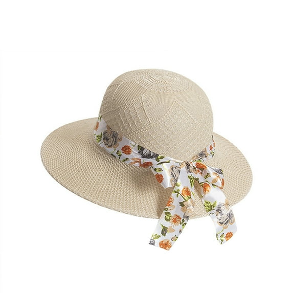 Franhais Women's Wide Brim Straw Hat Floppy Foldable Beach Sun Hat Holiday Beach Accessories