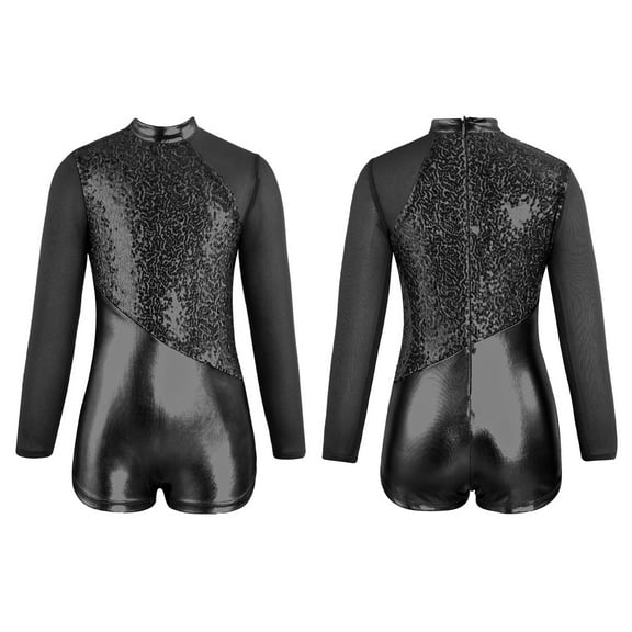renvena Girls Sparkling Metallic Leotards Gymnastics Ballet Jazz Latin Dance Jumpsuit Bodysuit Unitards Biketards